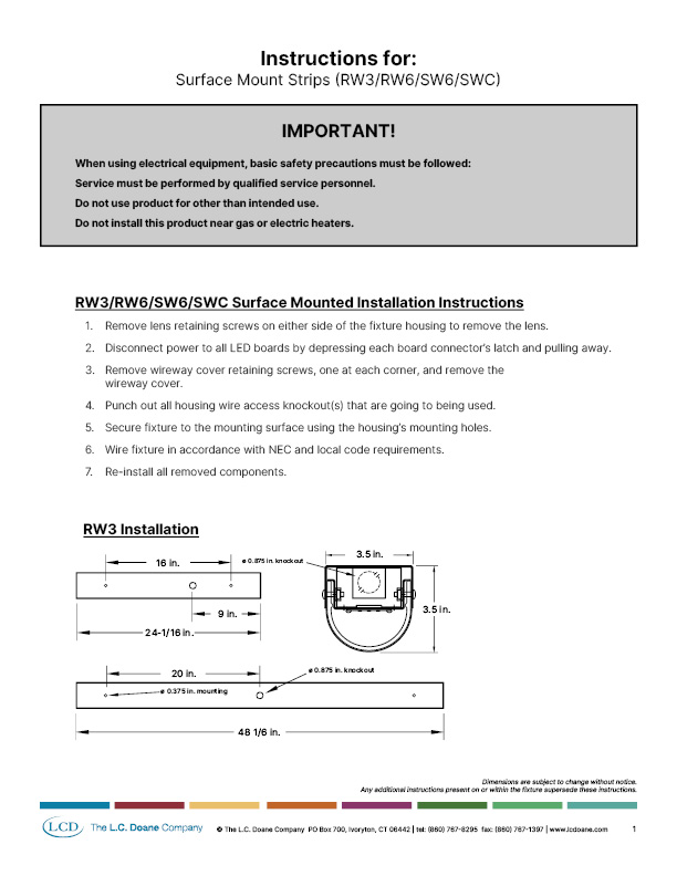 LCDoane RW3 RW6 SW6 SWC Installation Instructions